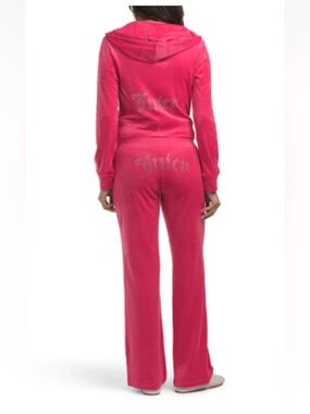 NEW! NWT JUICY COUTURE Velour OG Bling Tracksuit Hoodie & Pant Set Vixen Pink L